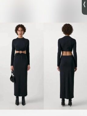 Black Long Sleeve Cutout Maxi Dress with Ring Detail